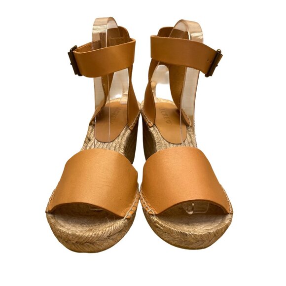 J.Crew Women’s Brown Leather Ankle Strap Wedge Espadrilles Sandals Size 7 - Picture 2 of 10